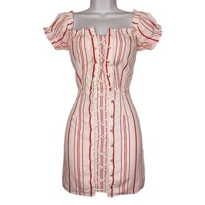 TOBI Red Thin Peppermint Stripe Lace Up Off Shoulder Mini Bodycon Dress Small